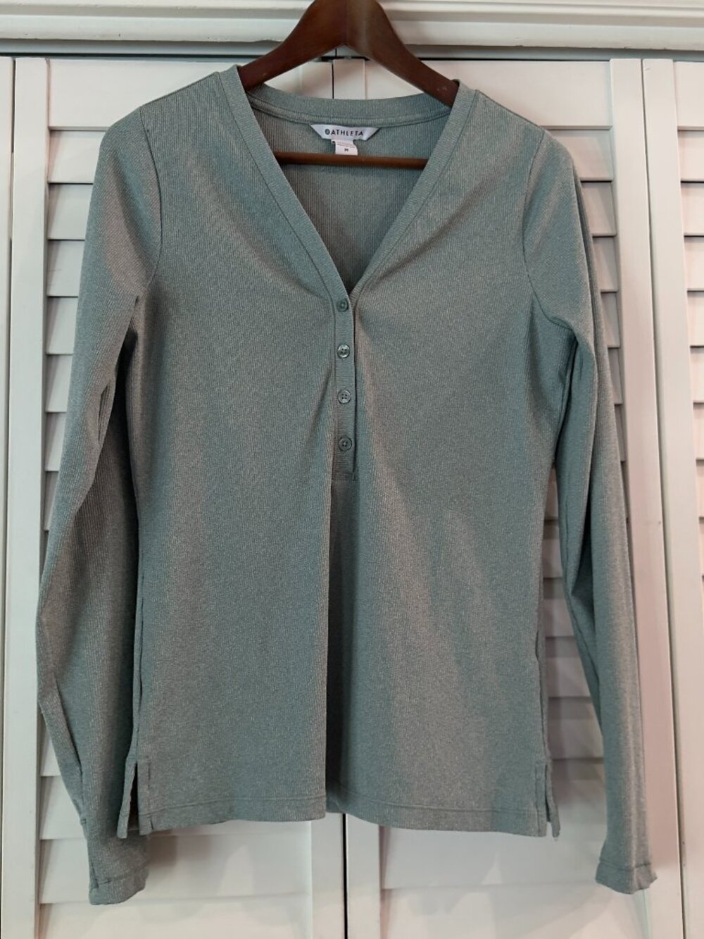 Athleta Uptempo Ribbed Henley Top Shirt-Long Sleeve - Size M